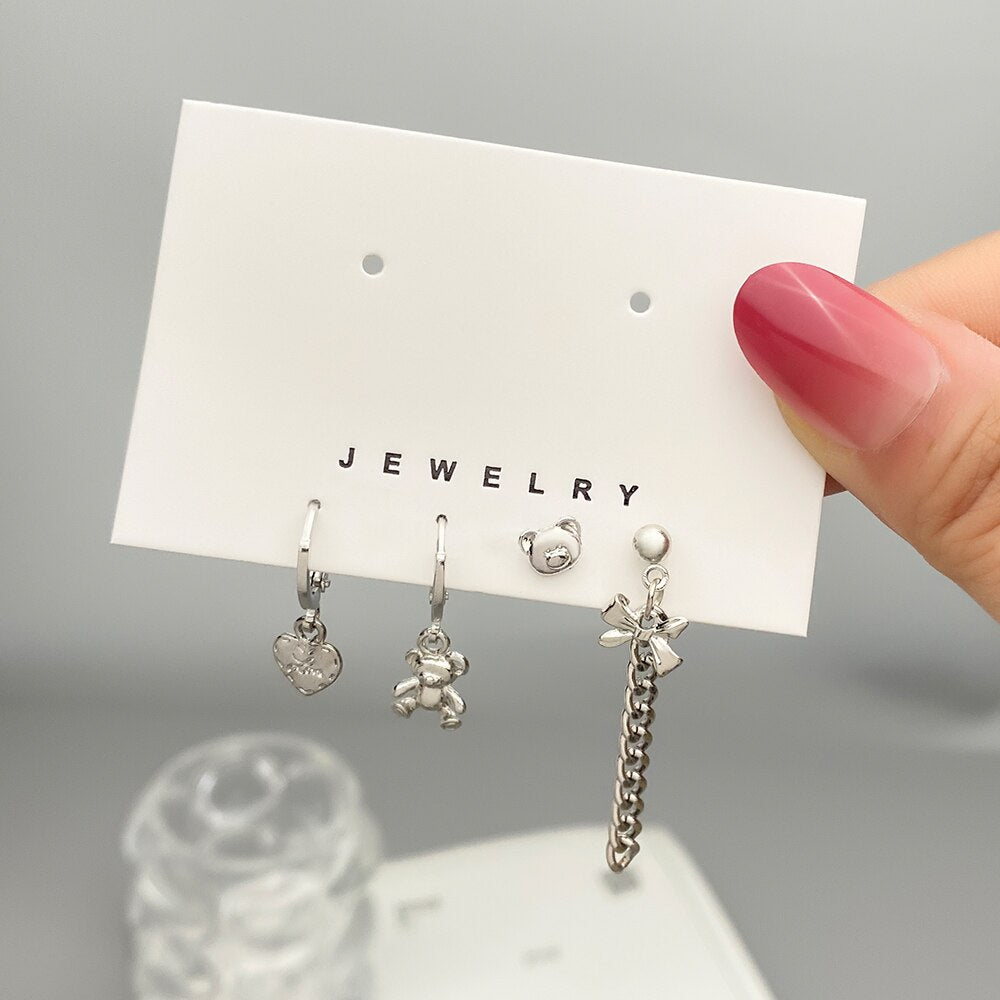 Silver Color Butterfly Lightning Drop Earrings Set for Women Geometric Heart Cross Flower Acrylic Earrings Jewelry