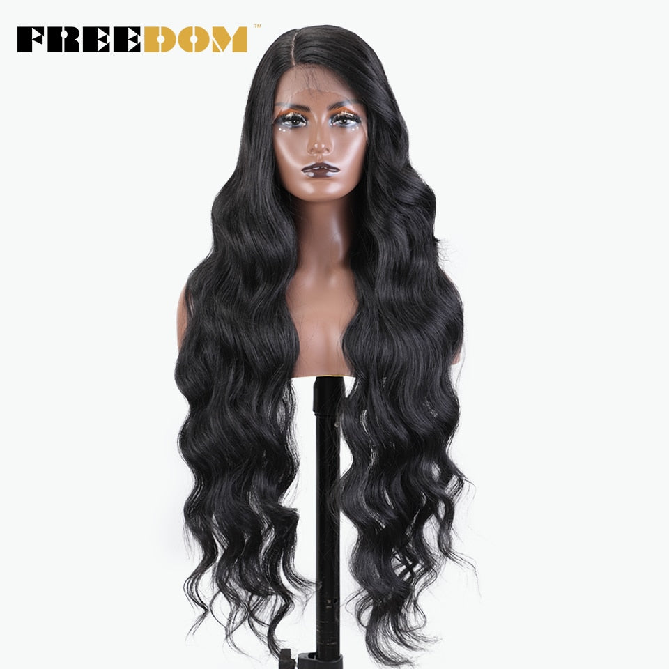 Synthetic Lace Wigs For Black Women Super Long Body Wavy Side Part Lace Wig Brown Ombre Blue Cosplay Wigs Heat Resistant