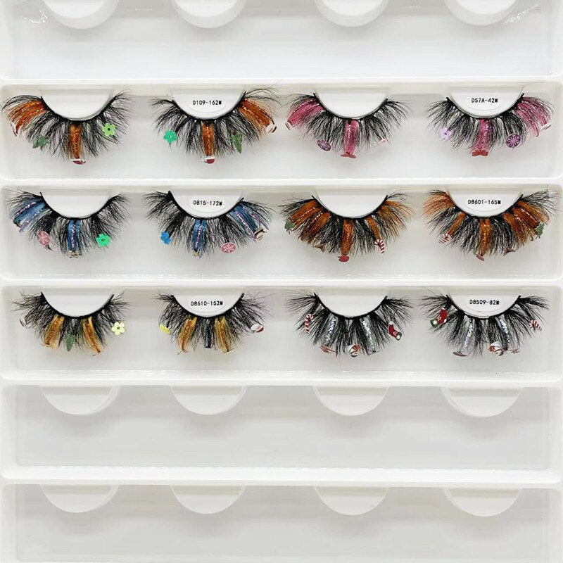 Glitter Lashes With Christmas cartoon On Them Full Strip Christmas Party Cosmetics False Eyelash Colored lashes