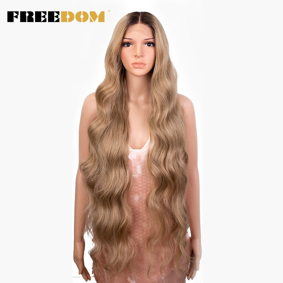 Synthetic Lace Front Wig 36 inch Body Wave Wigs For Women Ombre Blonde Ginger Highlight Wig Long Wavy Cosplay Wigs