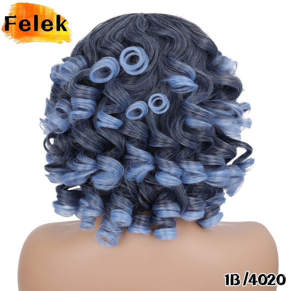 Short Hair Afro Kinky Curly Wigs With Bangs For Black Women Natural Synthetic Ombre Glueless Blonde Red Cosplay Bob Wigs