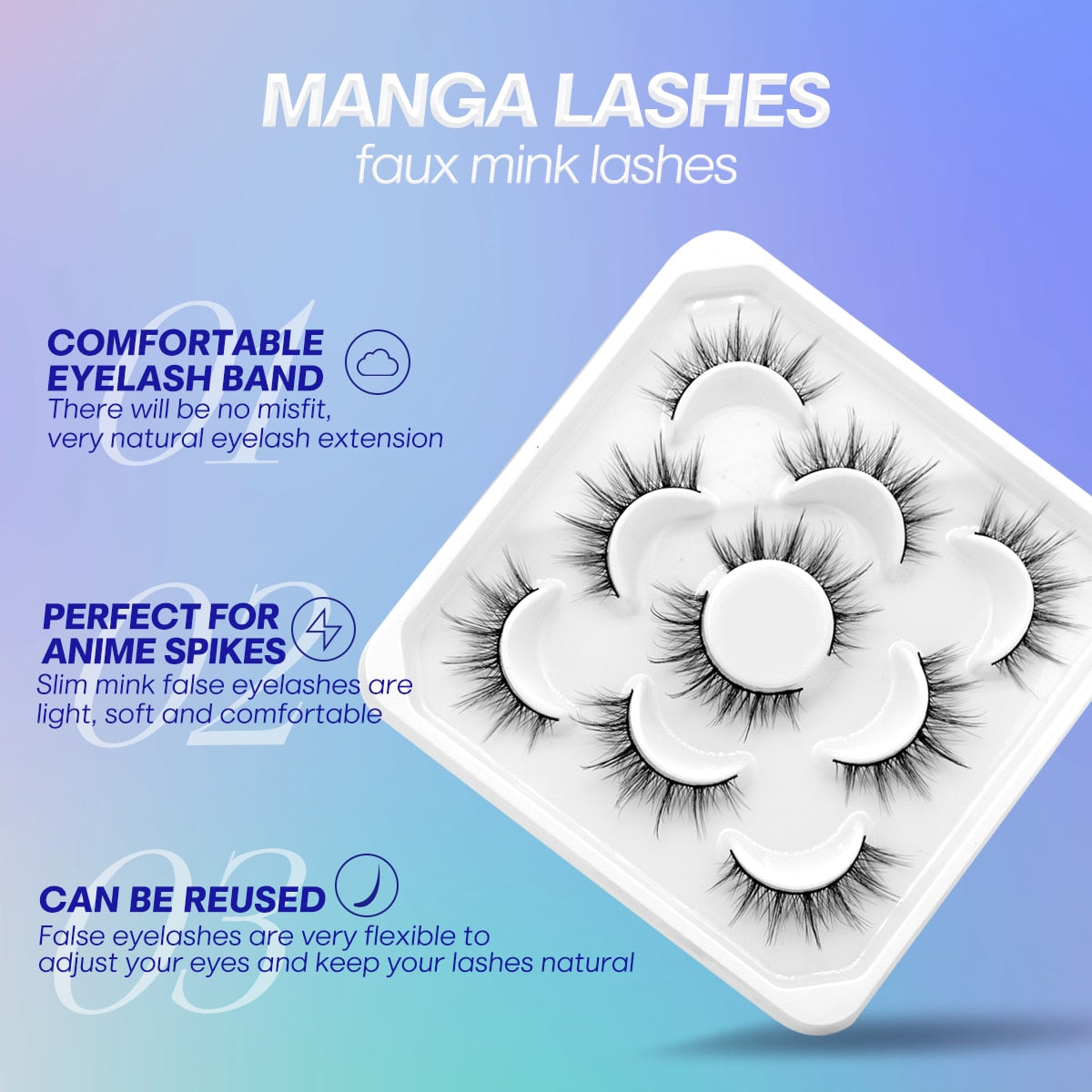 5 Pairs Eyelashes Manga Lashes Natural Cosplay False Lashes Fluffy Soft Cross Fairy Little Devil Lashes Extension