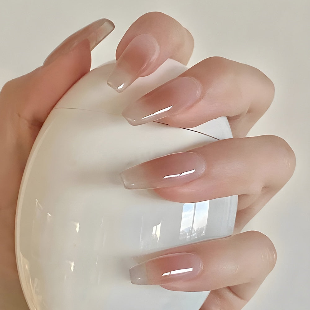 24pcs Press on Nails Short Fake Nails with Glue Jelly Gradient Design Detachable Artificial Nail Acrylic Coffin False Nails Tips