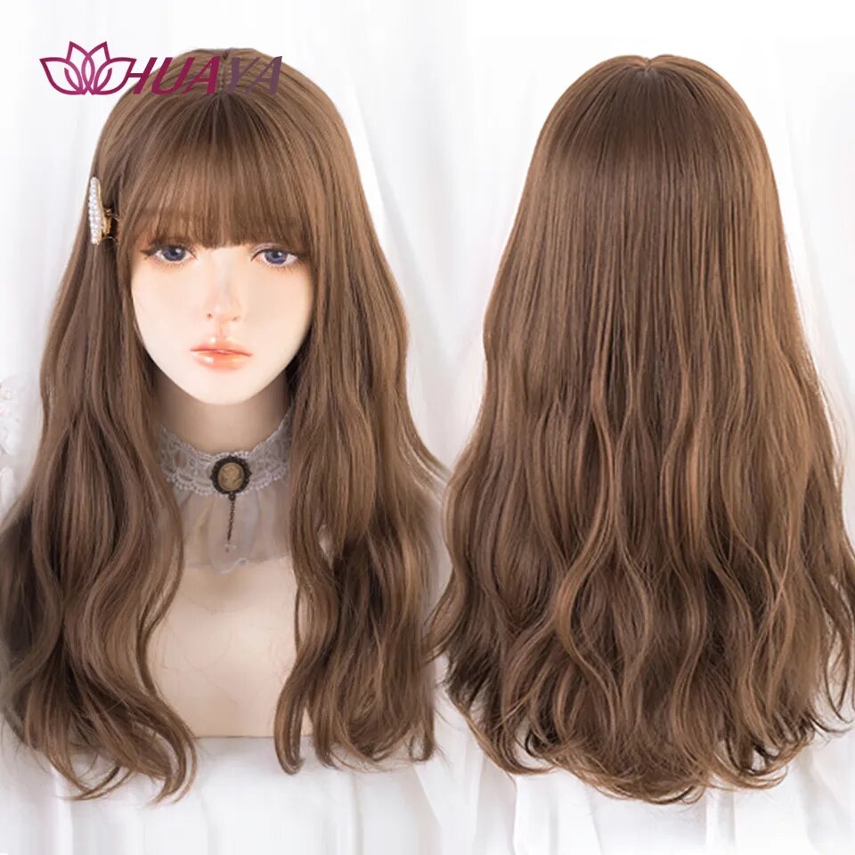 Long Straight Wig with Bangs Purple-White Heat Resistant Synthetic Hair Wigs for African American Girl Lolita Cosplay Wig