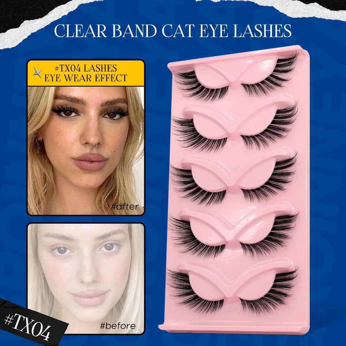 Cat Eye Lashes Faux Mink Eyelashes Clear Band Lashes Winged End Eye Elongated Fake Lashes Soft Eyelashes Extension
