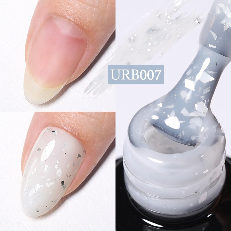 Aurora Rubber Gel Nail Iridescent Pearl Effect Metallic Mirror Nails Manicure Soak Off UV LED No Wipe Top Coat Base Gel