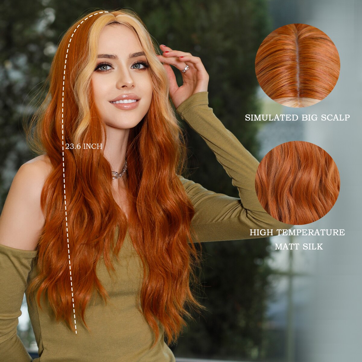 Bright Orange Long Wavy Women Wig Natural Synthetic Wigs with Bangs for Black Women Daily Party Cosplay Heat Resistant