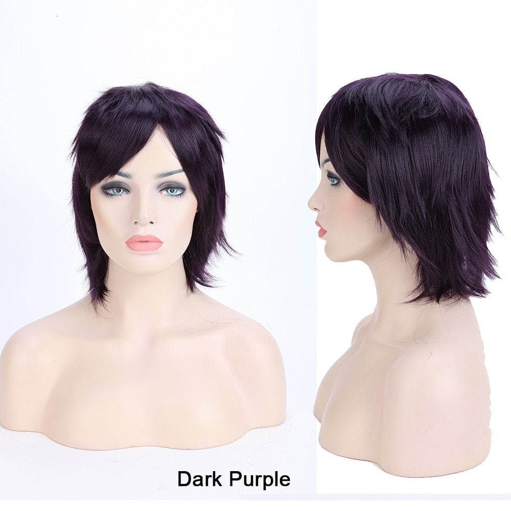 Synthetic Wig Cosplay Wig White Red Green Blue Pink Yellow Hair Short Layer Wig Fake Hair Extension Women Party Wig