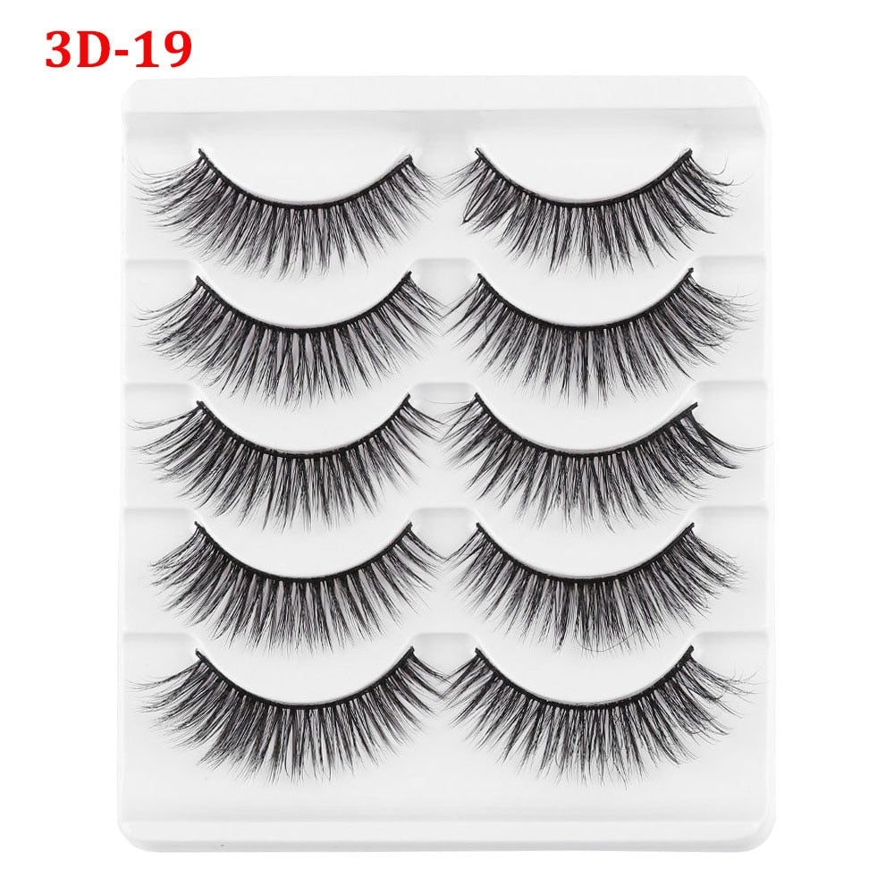 5 Pairs 3D Faux Mink Hair False Eyelashes Wispies Fluffies Drama Natural Long Soft Handmade Cruelty-free Black Lashes