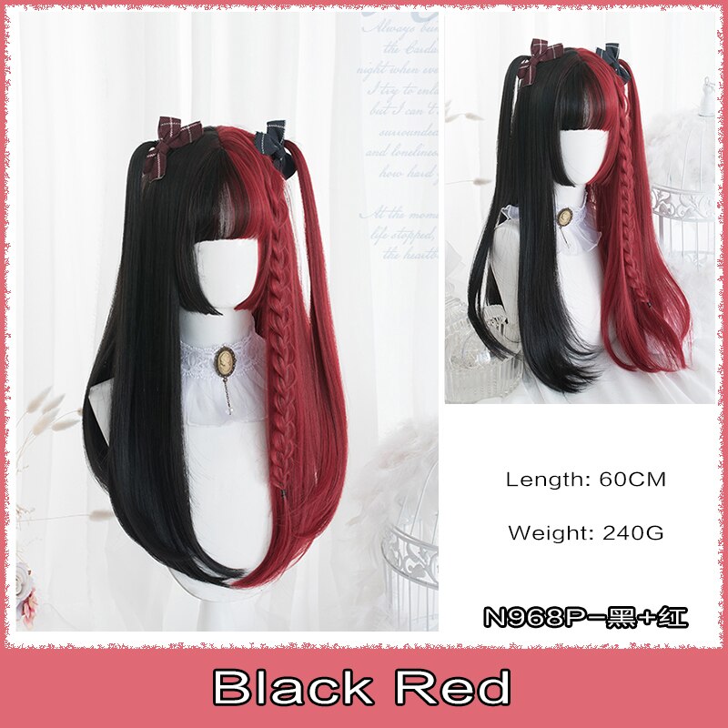 Cosplay Wig With Bangs Synthetic Straight Hair 24 Inch Long Heat-Resistant Pink Wig For Women