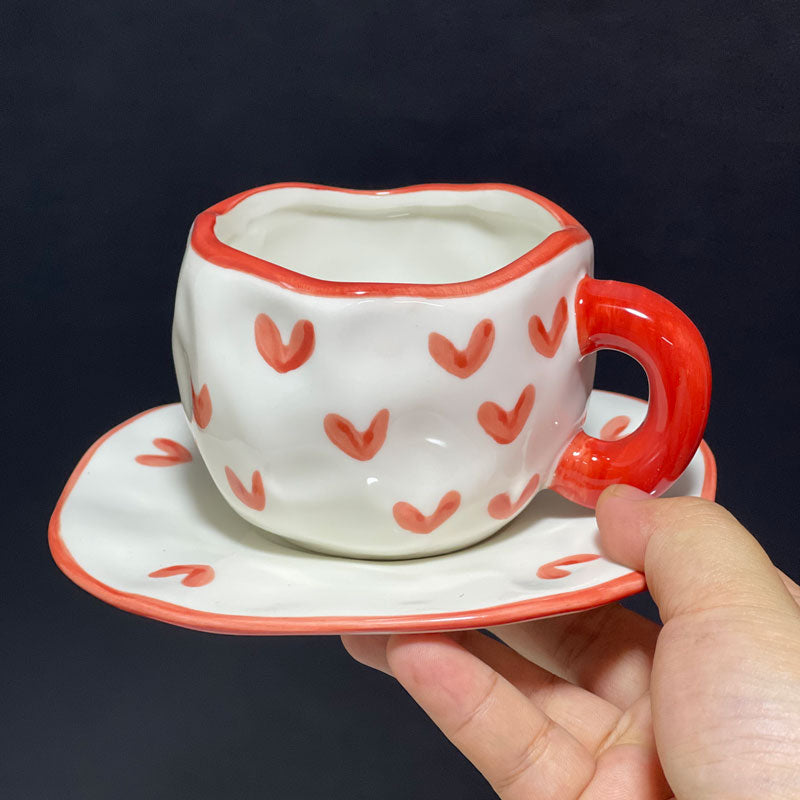 Japanese Hand Painted The Blue Sky and White Clouds Coffee Cup With Saucer Ceramic Handmade Tea Cup Saucer Set Cute Gift For Her