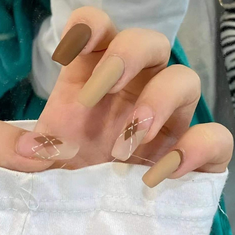 24Pcs False Nails Coffin Almond Artificial Fake Nails with glue Full Cover Nail Tips Press On Nails Manicure