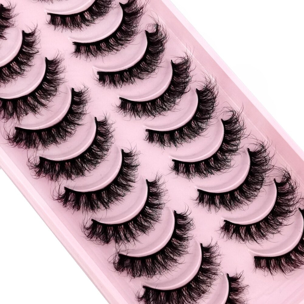 10Pairs 3D Faux Mink Hair False Eyelashes Natural Messy Eyelash Crisscross Wispy Fluffy Lashes Extension Big Eye Fake Lashes
