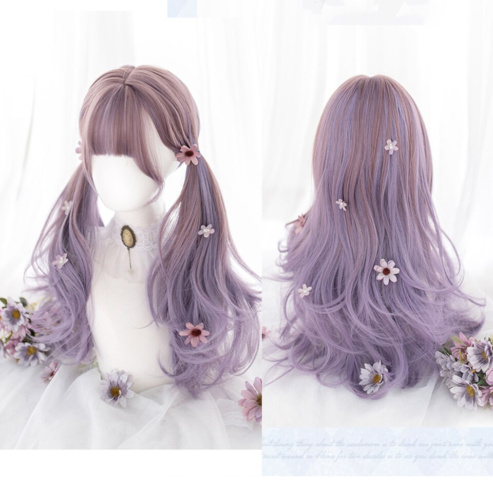 synthesis Long wavy curly girl blonde gradient pink Lolita cosplay curly bangs party wig