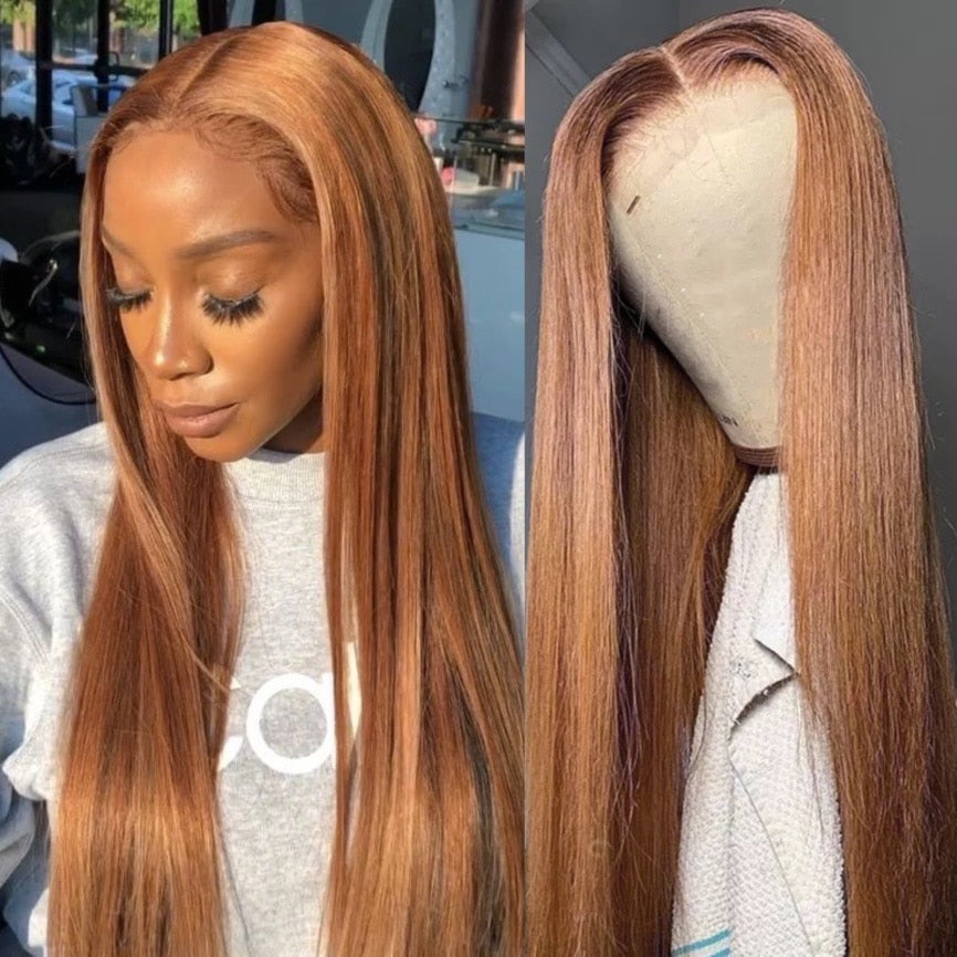 Ginger Brown Wig Straight Synthetic 13X1 T Part Lace Wigs For Women Glueless Pre Plucked Hairline With Baby Hair Wig Cosplay