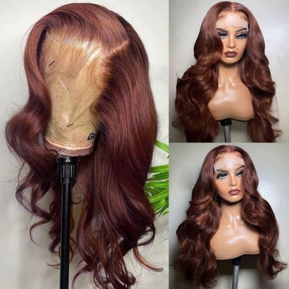 Copper Red Brown Wavy Synthetic Lace 13X1 T Part Wigs For Women Reddish Brown Long Body Wave Pre Plucked With Baby Hair Fiber