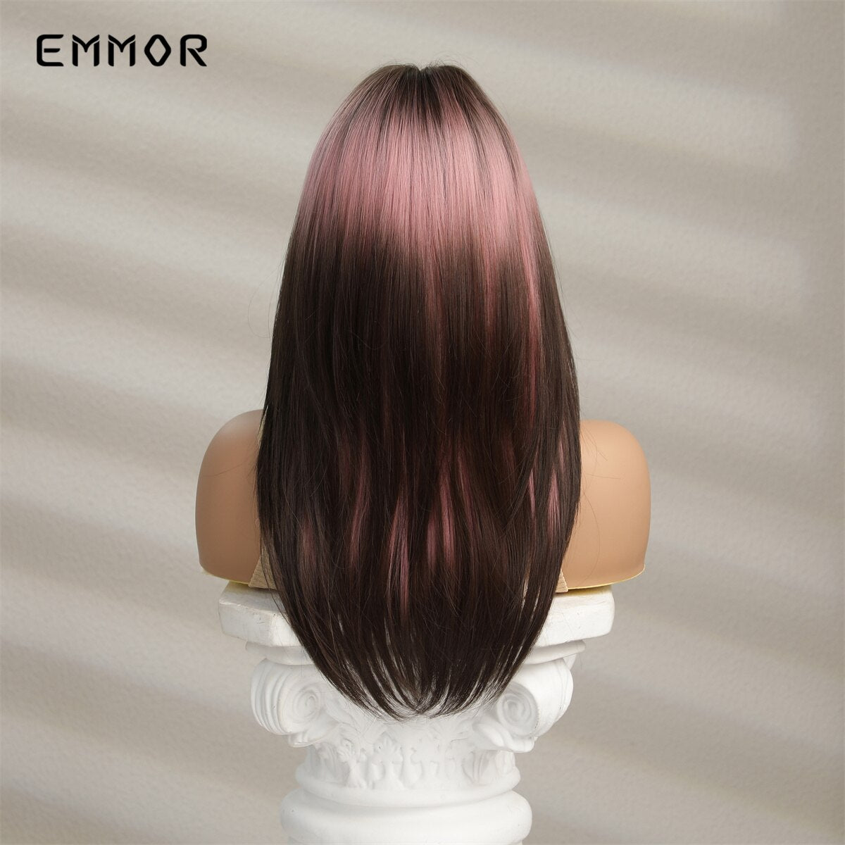 Synthetic Wigs Ombre Pink Brown Wig With Bangs Layered Hair Cosplay Daily Party Natural Heat Resistant Wigs for Women