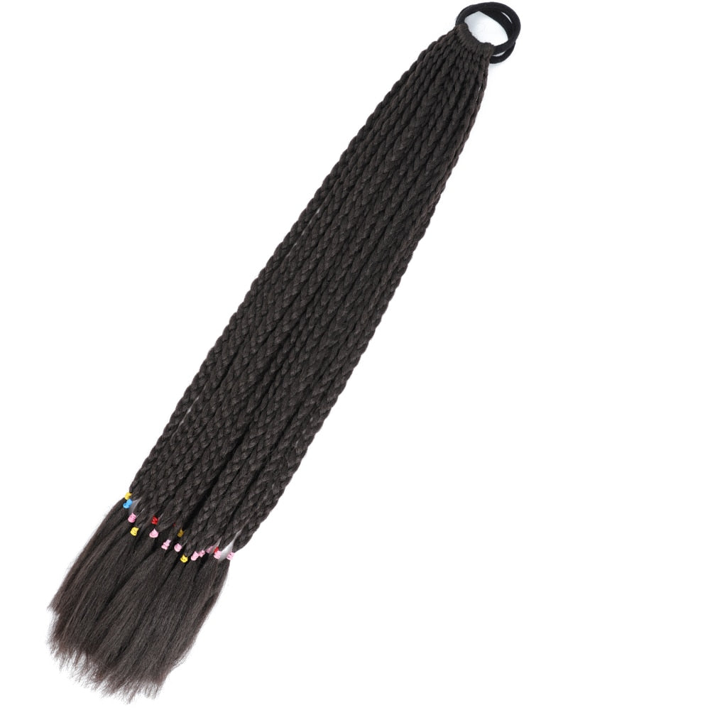 Colored Gradient Box Braided Ponytail For Girls With Elastic Hair Band Rubber Band Hair Accessories Wig Headband Hairpiece