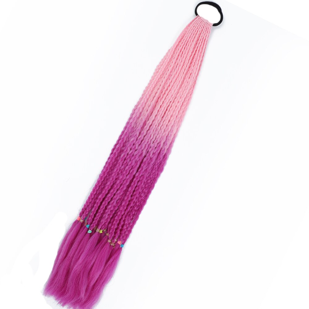 Colored Gradient Box Braided Ponytail For Girls With Elastic Hair Band Rubber Band Hair Accessories Wig Headband Hairpiece