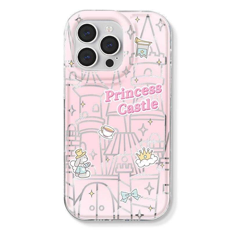 Retro glitter Pink castle Cartoon Bracelet Phone Case For iPhone 14 13 12 11 Pro Max Xr Xs 8 14 Plus Case Cute Sweet girls Cover