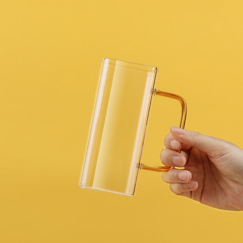 400ml Square Glass Mug Breakfast Milk Coffee Cup Microwave Safe Transparent Beer Mug Coffee Mug Drinkware Glass