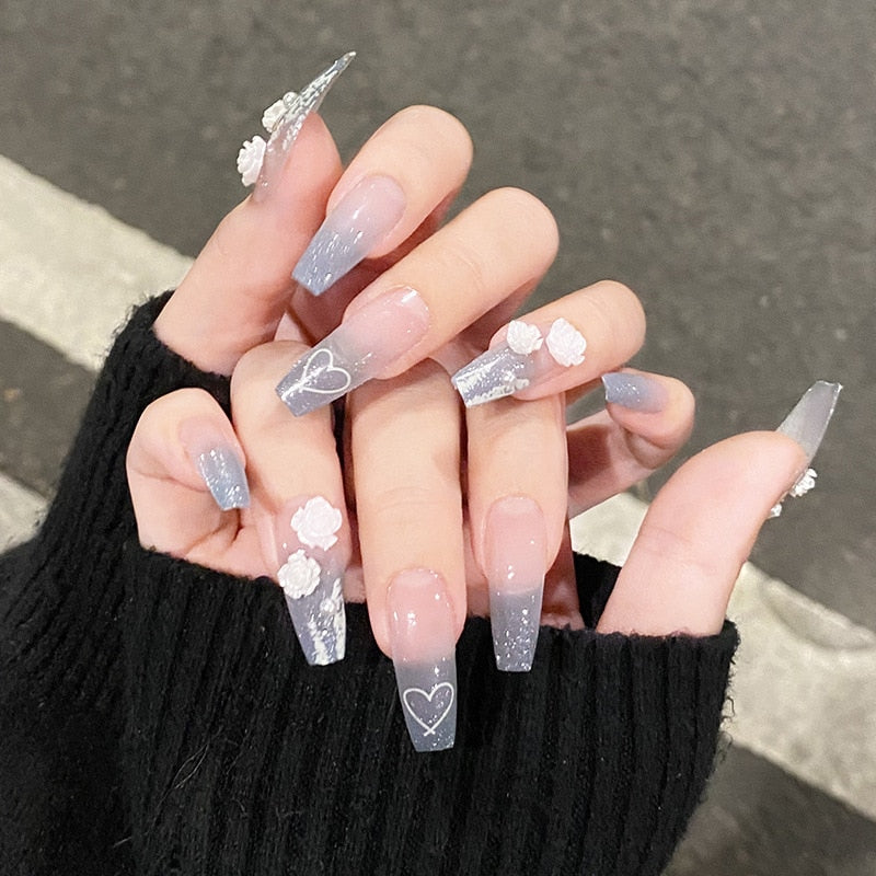 24Pcs False Nails Coffin Almond Artificial Fake Nails with glue Full Cover Nail Tips Press On Nails Manicure