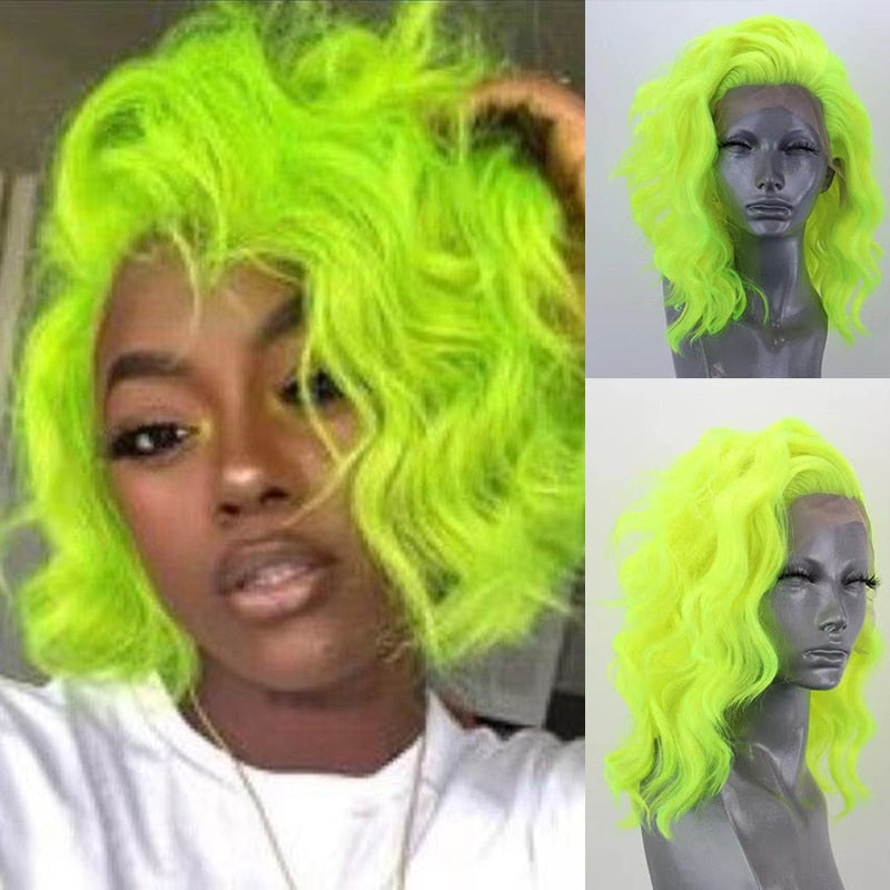 Synthetic Lace Front Wigs Short Bob Wig for Women Silver Brown Pink Blue Color Cosplay Short Wig