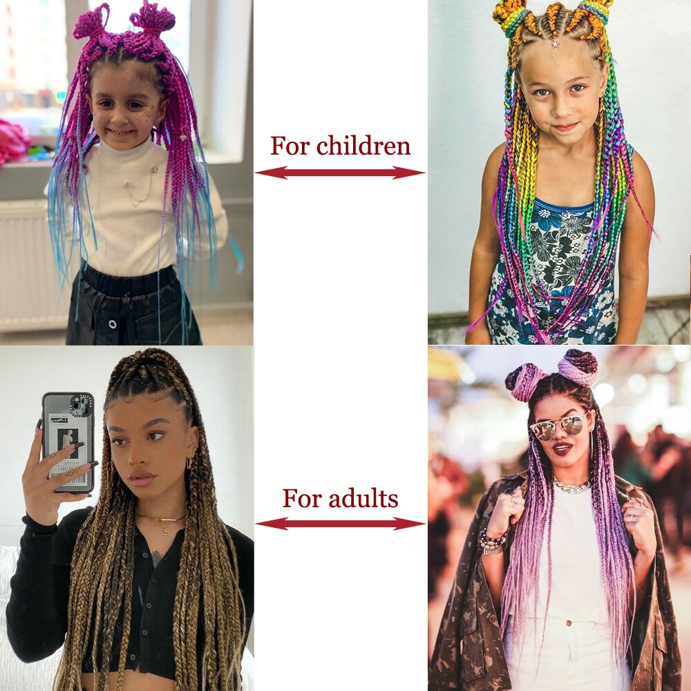 Colored Gradient Box Braided Ponytail For Girls With Elastic Hair Band Rubber Band Hair Accessories Wig Headband Hairpiece