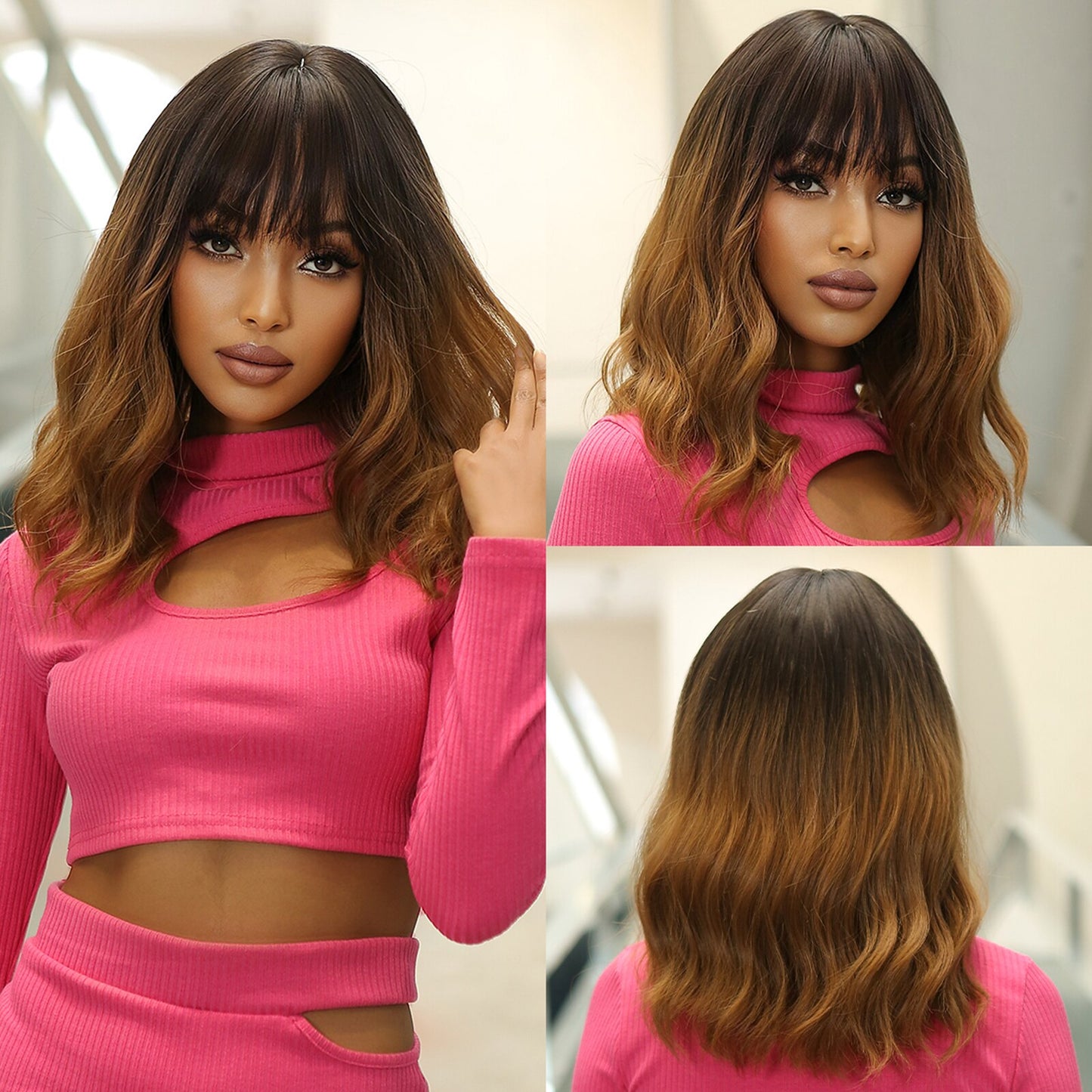 Grey Wavy Bob Wigs With Bangs Short Blonde Wavy Bob With Dark Roots