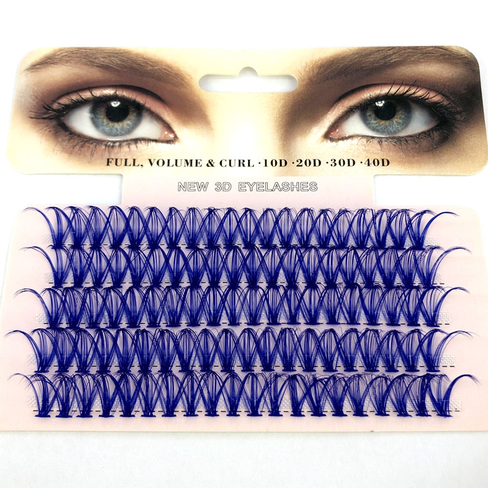 Blue Purple Mix Colored Lashes Cluster Eyelash Extension Natural Long 40D Volume Effect Faux Bunche