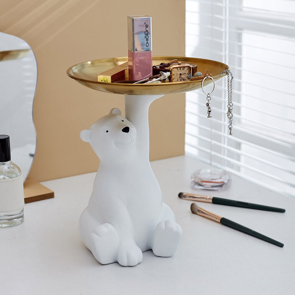 Resin White Bear Statue Modern Creative Animal Polar bear Figurine Home Office Desktop Storage Tray Ornaments Decor Sculpture