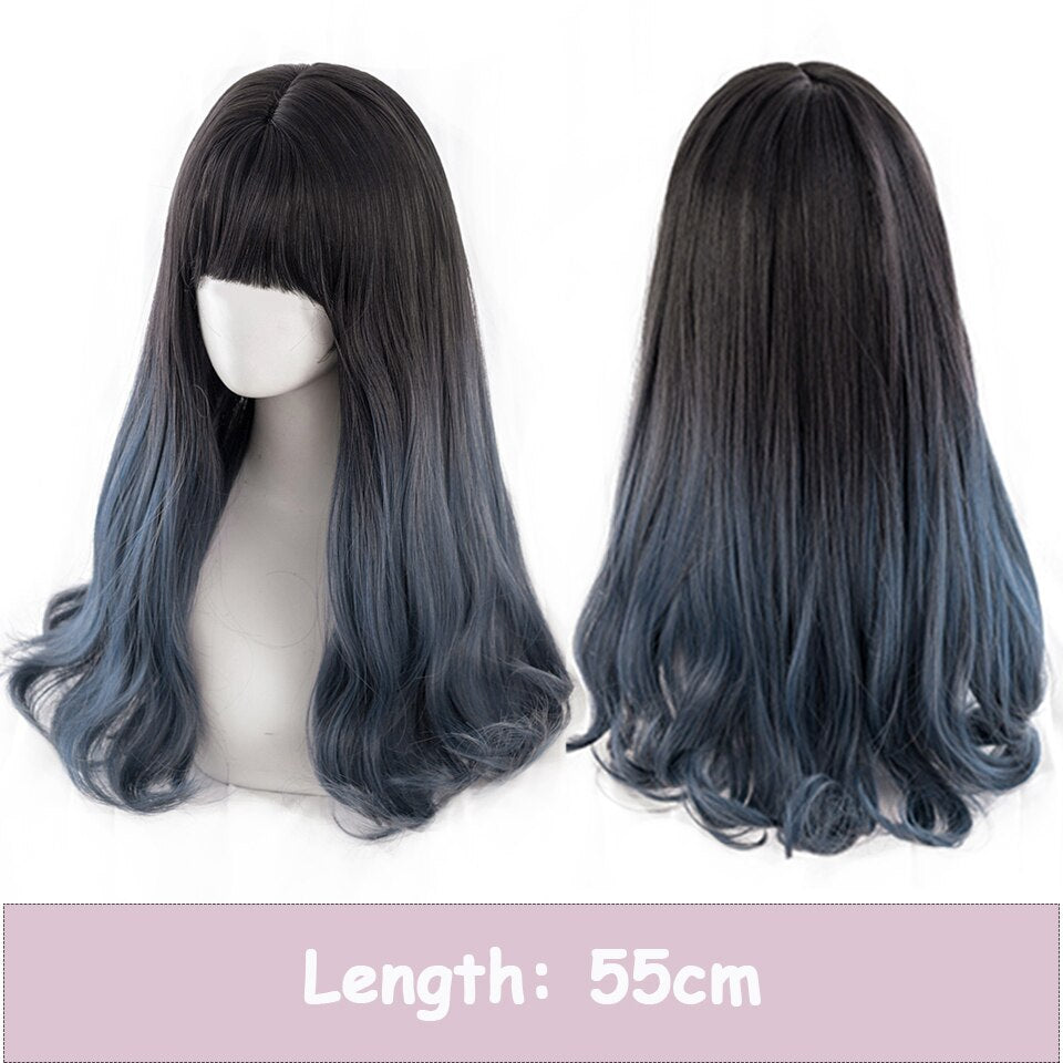 Synthetic Long Wavy Women Light Pink Gradient Mixed Color Lolita Cosplay Heat Resistant Party Wig