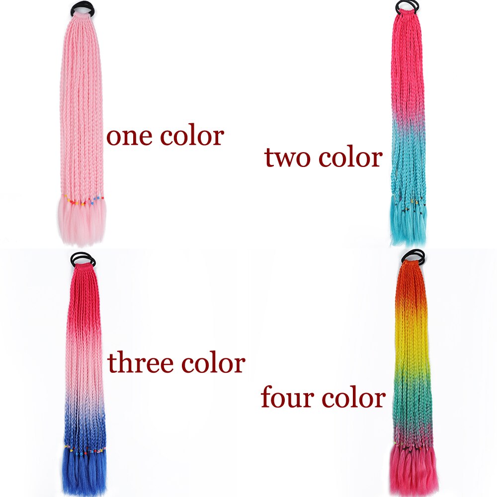 Colored Gradient Box Braided Ponytail For Girls With Elastic Hair Band Rubber Band Hair Accessories Wig Headband Hairpiece