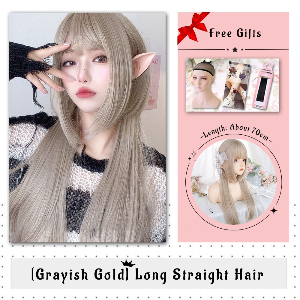 Brown Black Gold Wool Roll Synthetic Wig For Women Long Roll Wig Bangs Cosplay Party Heat Resistant Hair