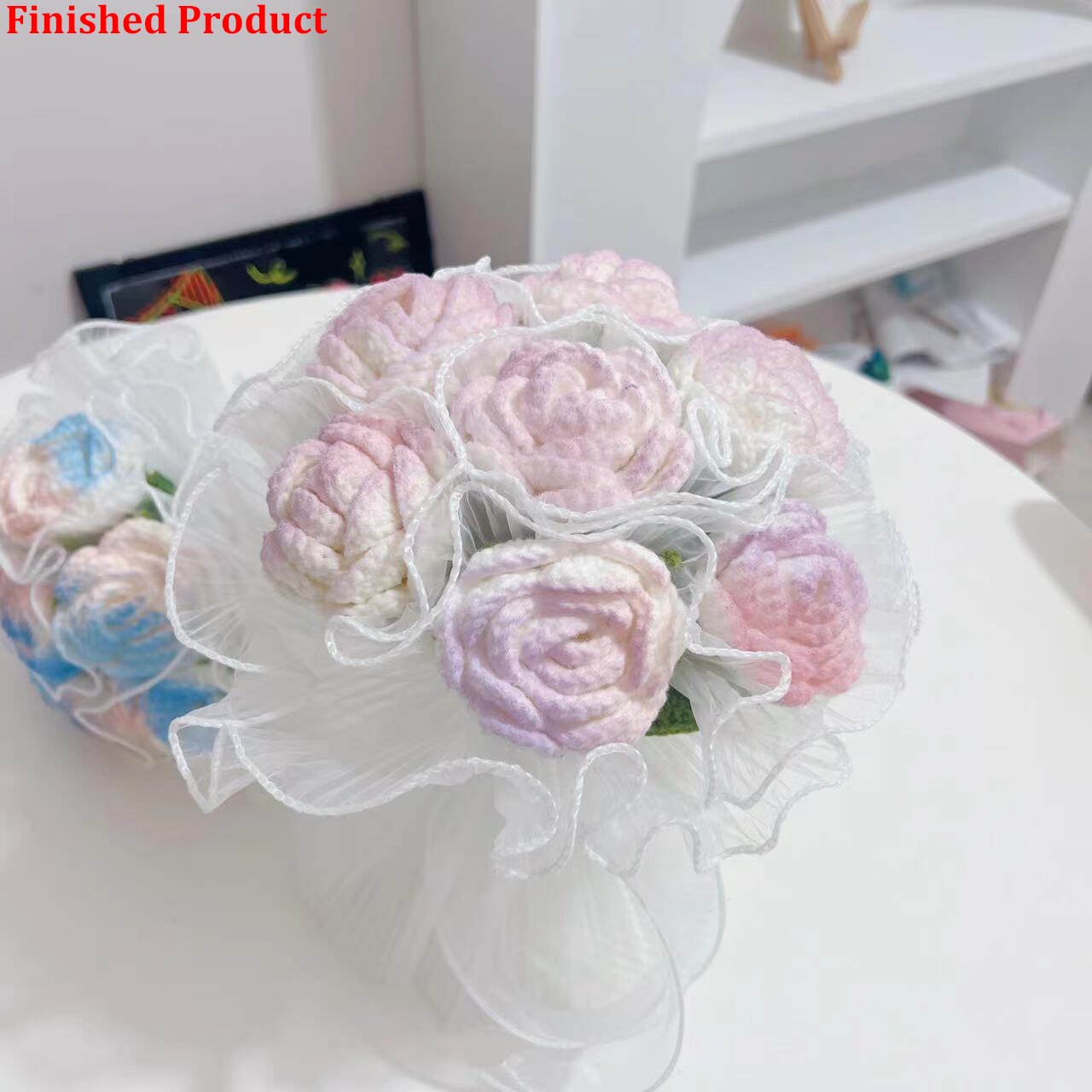 Knitting Flowers Rose Tulip Artificial Fake Flowers Bouquet Wedding Decoration Hand-woven Home Decorate Knit Fake Flower Gifts