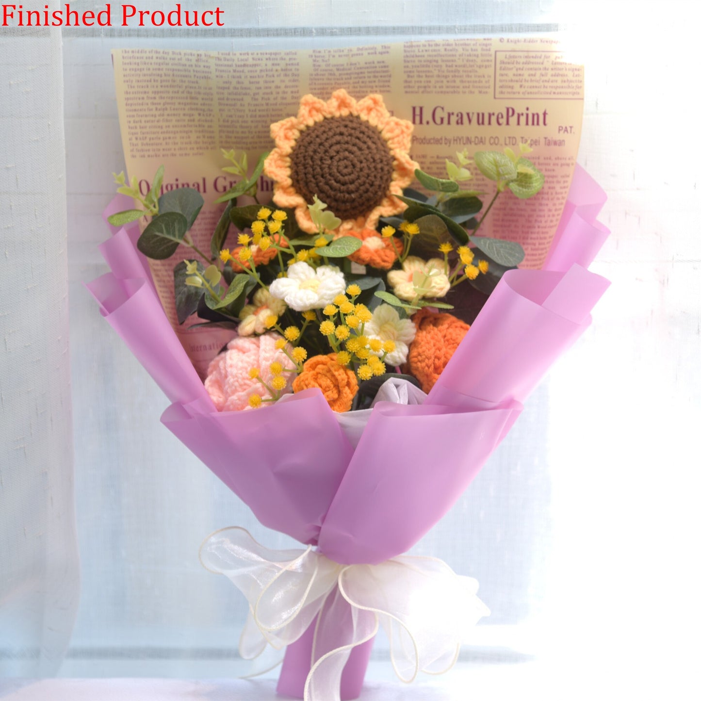 Finished Product Knitting Flowers Rose Tulip Fake Flowers Bouquet Wedding Decoration Hand-woven Home Decorate Knit Flower Gifts