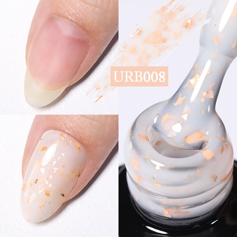 Aurora Rubber Gel Nail Iridescent Pearl Effect Metallic Mirror Nails Manicure Soak Off UV LED No Wipe Top Coat Base Gel