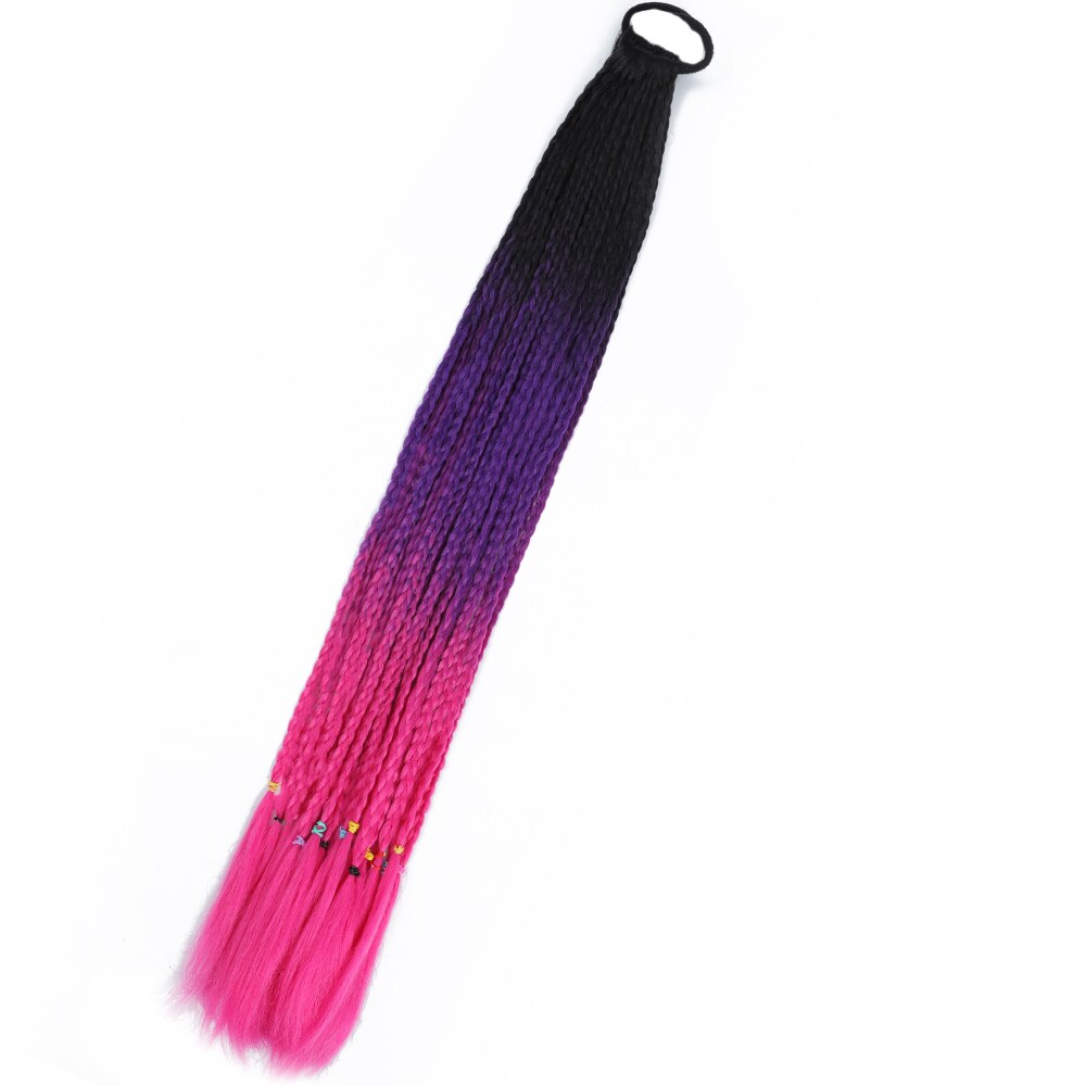 Colored Gradient Box Braided Ponytail For Girls With Elastic Hair Band Rubber Band Hair Accessories Wig Headband Hairpiece