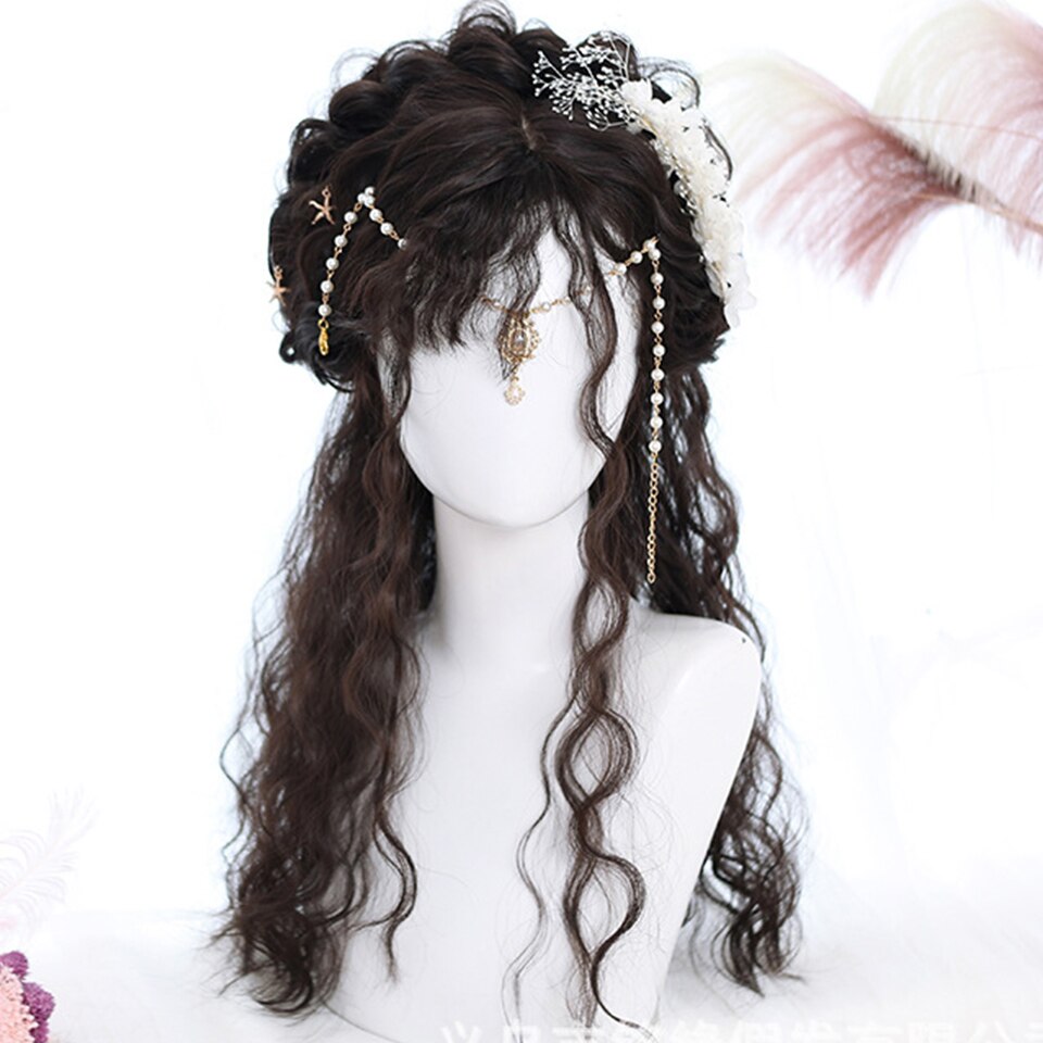 synthetic long curly hair wavy female golden gradient blue purple pink color wig cosplay Lolita wig high temperature