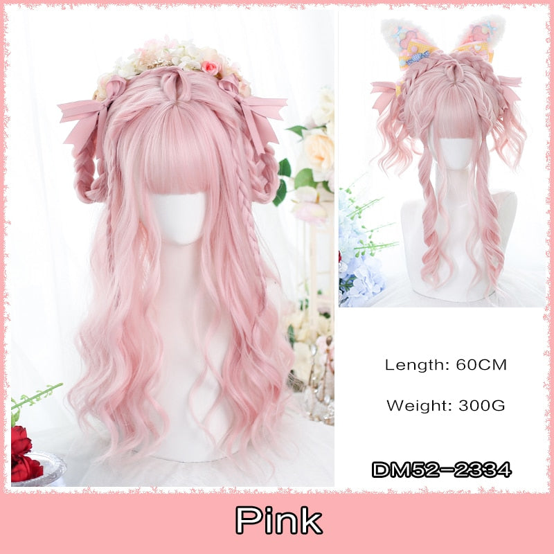 Cosplay Wig With Bangs Synthetic Straight Hair 24 Inch Long Heat-Resistant Pink Wig For Women