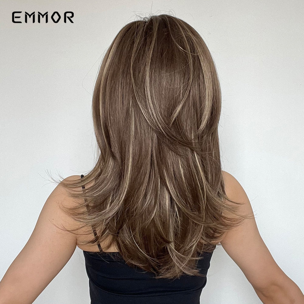 Synthetic Women Long Wavy Wigs Brown with Blonde Wigs Natural Wavy Heat Resistant Wig for Women Wigs