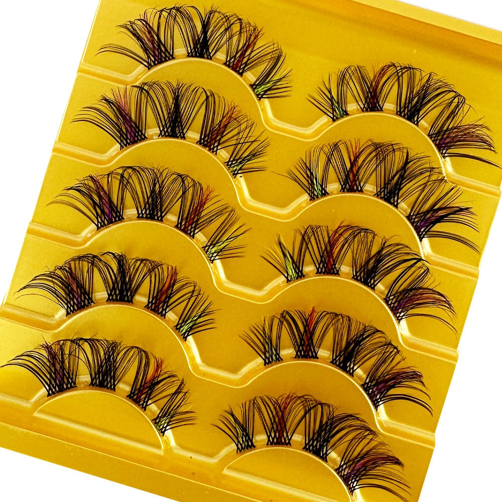 Colored Lashes Manga Lashes 3D Clear Band Lashes Natural Look Wispy Mink Eyelashes Fluffy Cat Eye Lashes individual Eyelashes