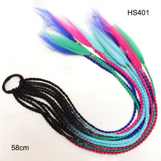 Hair Color Gradient Dirty Braided Ponytail Elastic Hair Band Rubber Headband 60cm