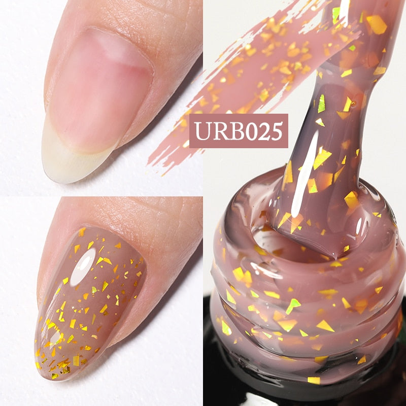 Aurora Rubber Gel Nail Iridescent Pearl Effect Metallic Mirror Nails Manicure Soak Off UV LED No Wipe Top Coat Base Gel