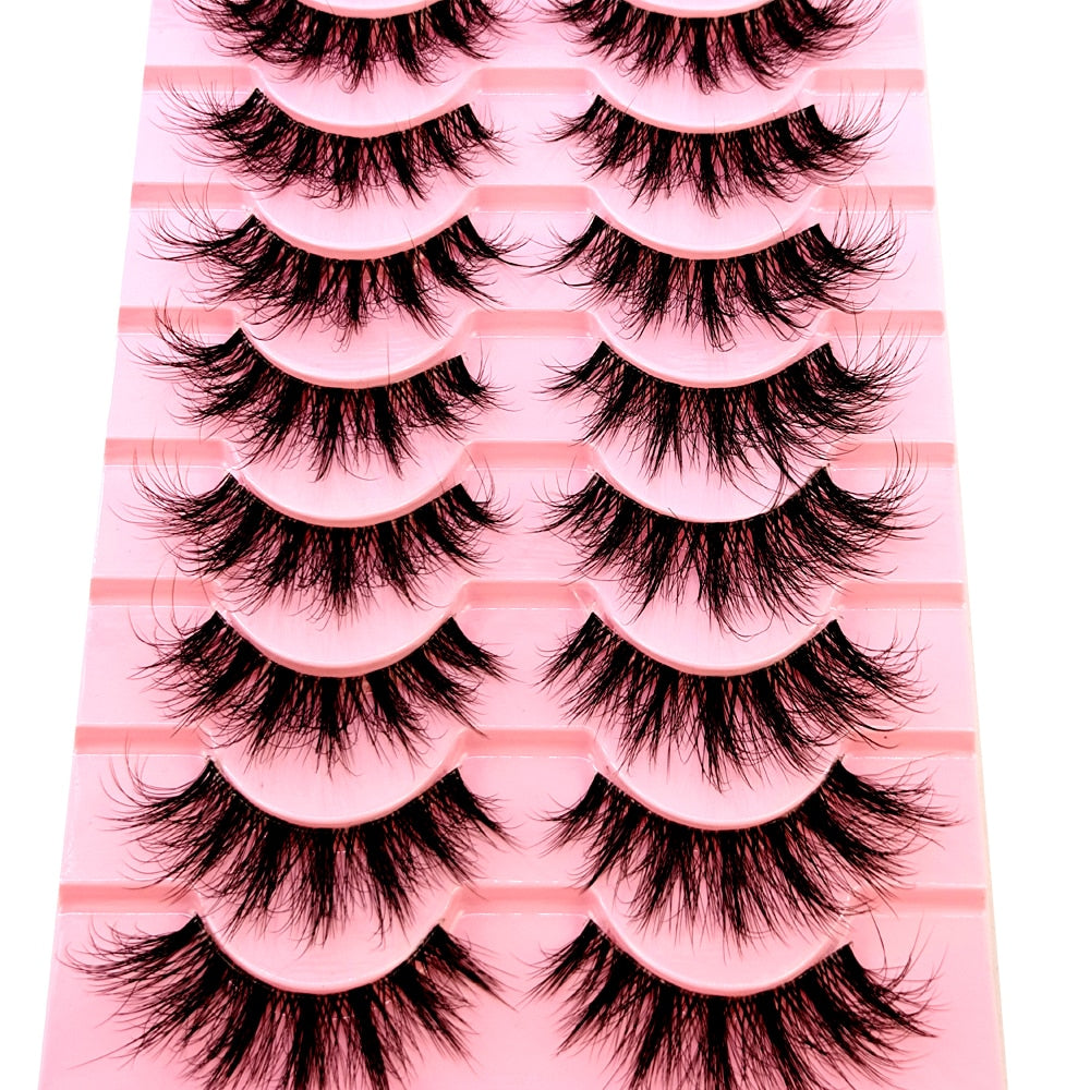 10 Pairs3D Mink Invisible Lash Handmade Crisscross Eyelashes Clear Band Soft Strip Eyelash Natural Long Wispy False Lashes