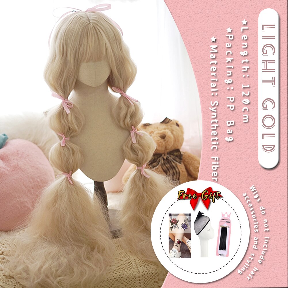 Extra Long Curly Hair with Bangs Cosplay Party Lolita Synthetic Wigs Heat Resistant Fiber