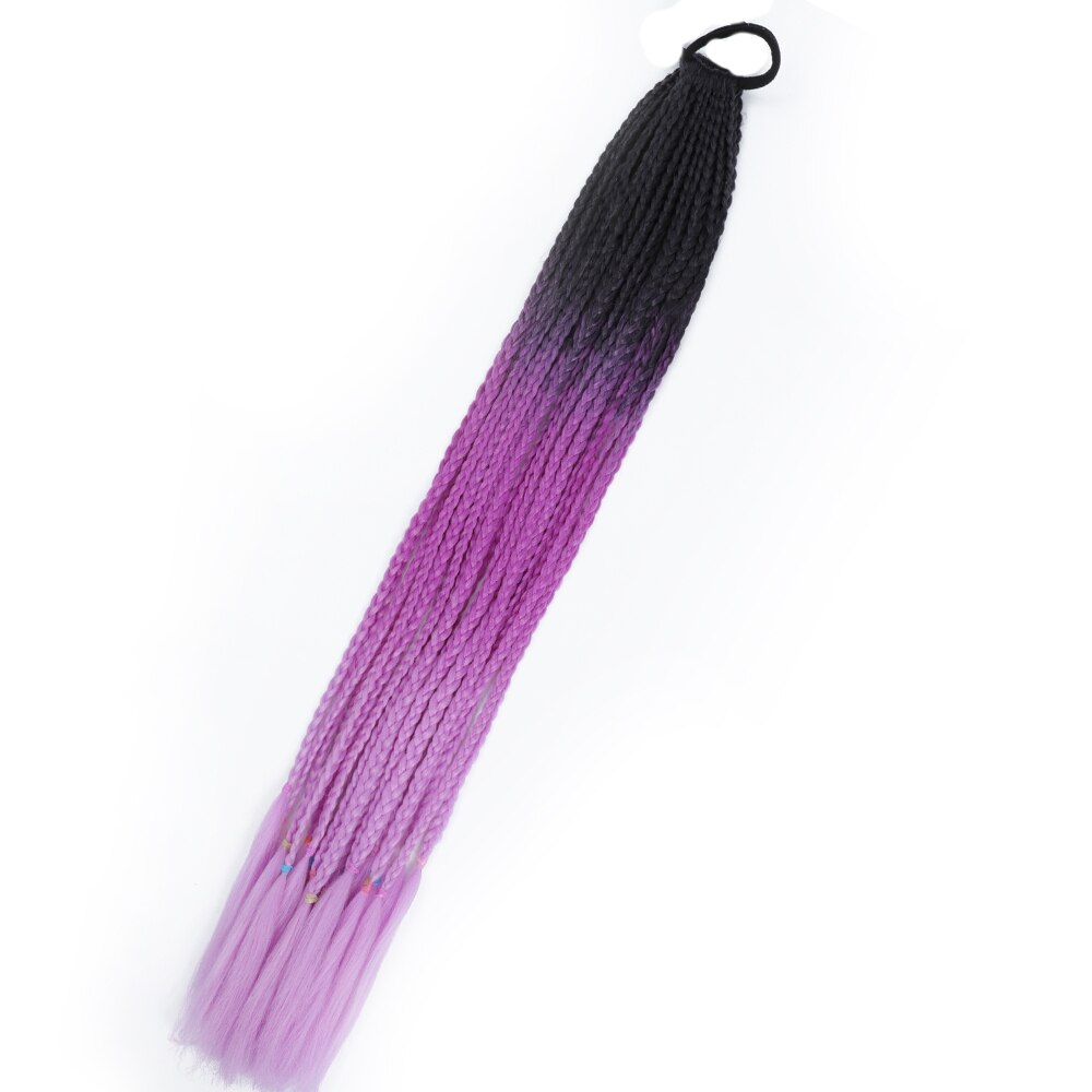 Colored Gradient Box Braided Ponytail For Girls With Elastic Hair Band Rubber Band Hair Accessories Wig Headband Hairpiece