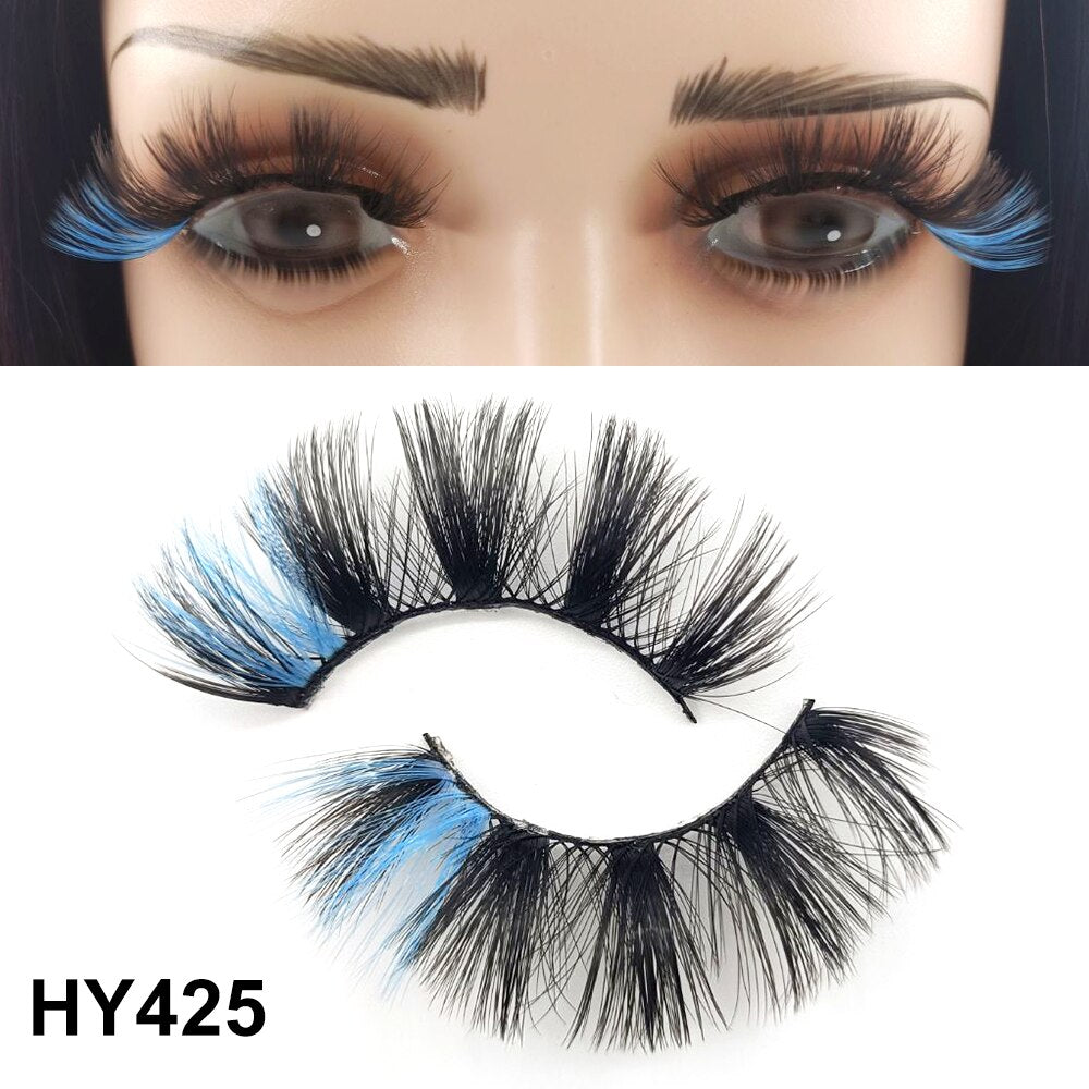 1 Pair 25MM Colored Mink Lashes 5D Fluffy Party Mink Eyelashes Box Package Supplies 3D Pink White Cosplay Fake Eyelashes