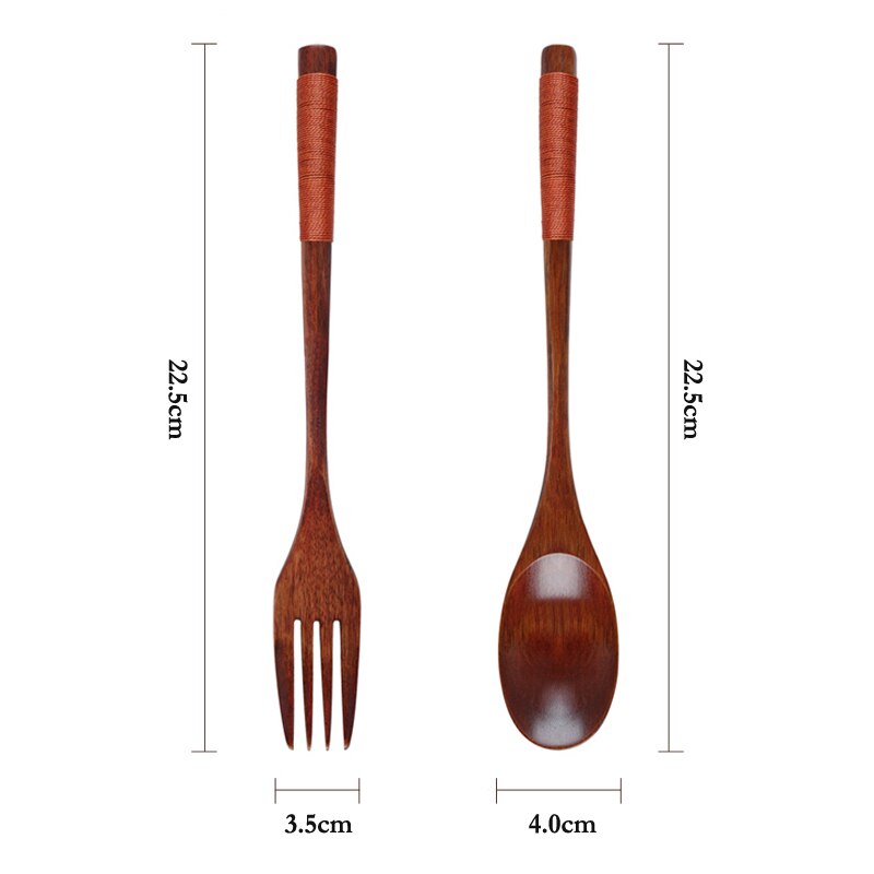 2Pcs Wooden Spoon Fork Dinnerware Set Long Wood Spoon and Fork Set Dessert Soup Spoon Dining Fork Portable Cutlery Tableware