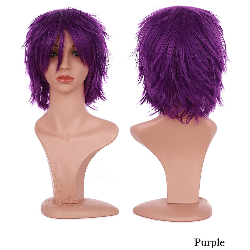 Synthetic Wig Cosplay Wig White Red Green Blue Pink Yellow Hair Short Layer Wig Fake Hair Extension Women Party Wig